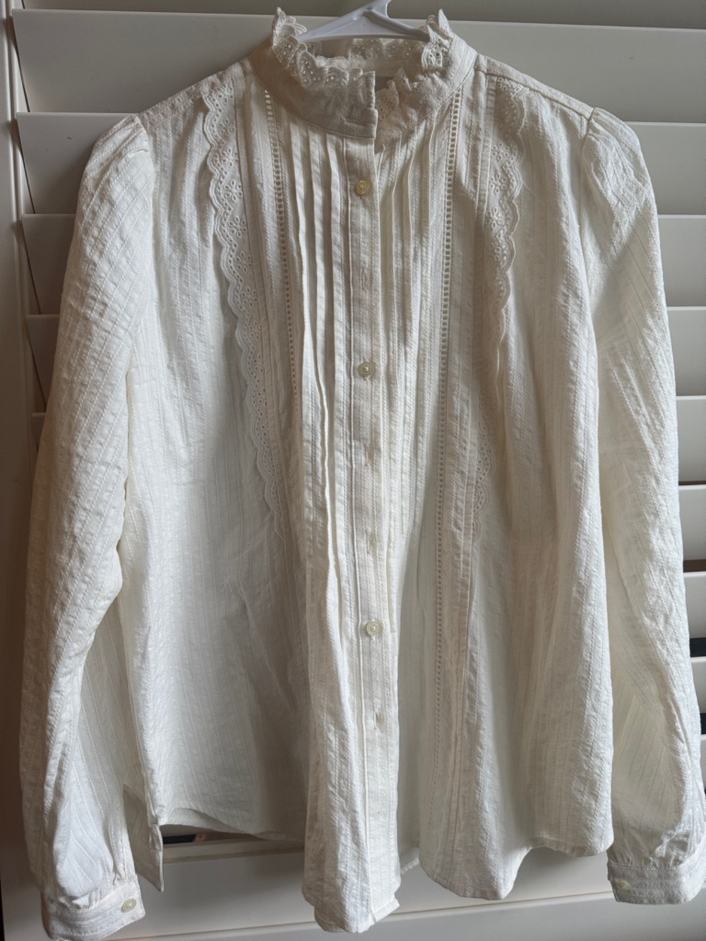 LOFT Cream Eyelet Lace Pintuck Blouse